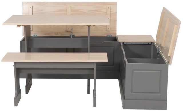 Linon Norah 3-Piece Gray/Maple Table Bench Nook Set-3