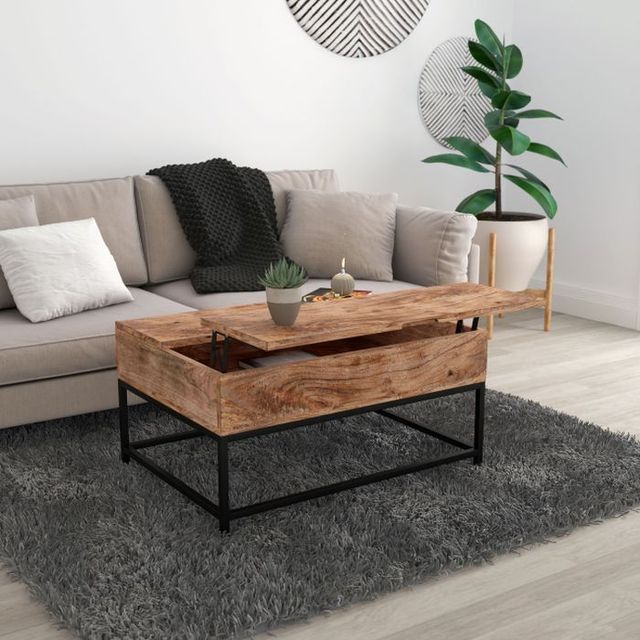 Worldwide Homefurnishings Inc. Ojas Natural Burnt Lift Top Coffee Table with Black Base-1