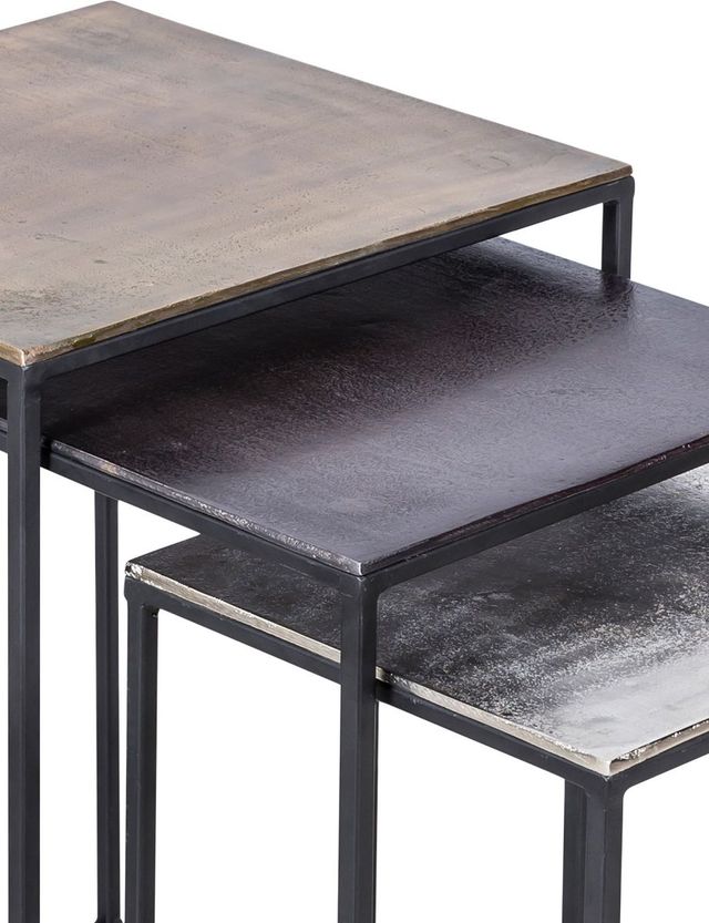 Renwil ® Threefold 3-Piece Nickel Top Nesting Tables with Black Metal Base-2