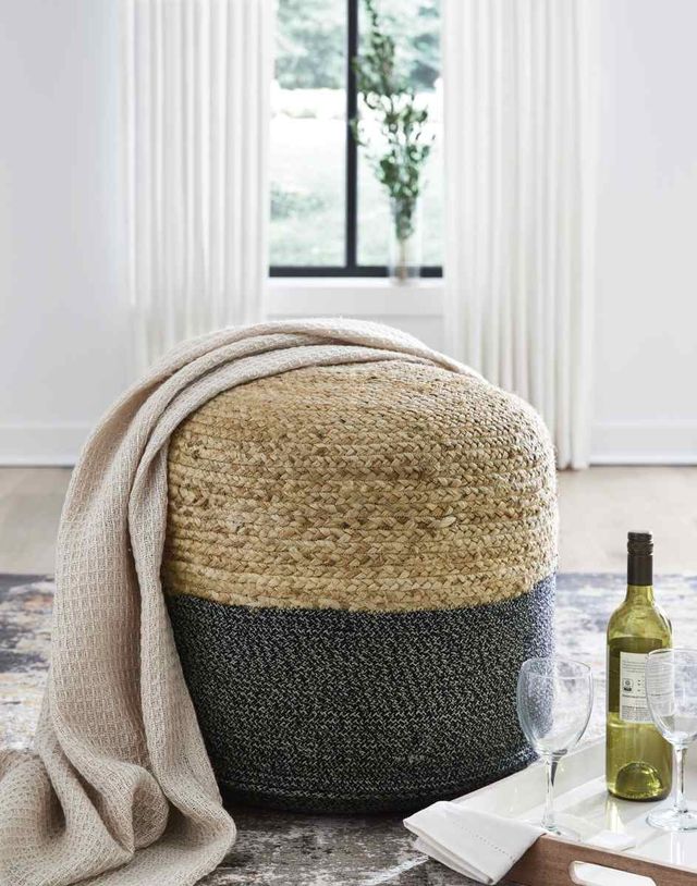 Signature Design by Ashley® Sweed Valley Natural/Black Pouf-2