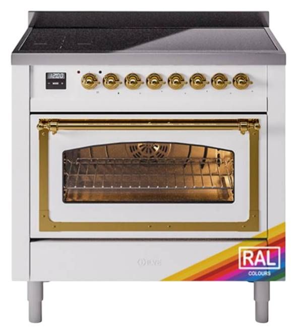 Ilve® Nostalgie II Noblesse 36'' Custom RAL Color Pro Style Induction Range with Brass Trim-0