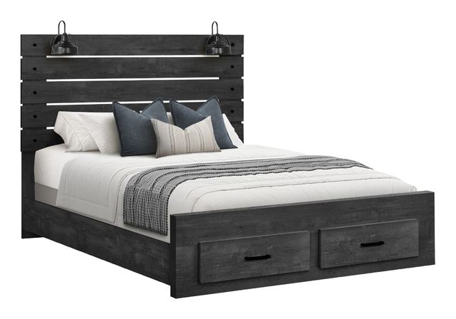 Monarch Specialties Inc. Graphite Grey Queen Panel Bed with 2 Lights-0