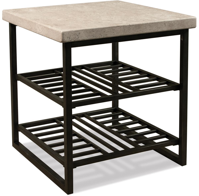 Riverside Furniture Capri Alabaster Travertine Stone Top Side Table with Black Base-1