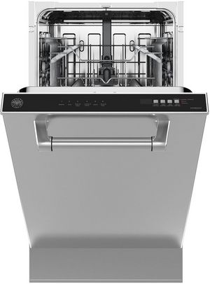 Front view of the slightly opened Bertazzoni 18" Fingerprint Resistant Stainless Steel Top Control Built In Dishwasher