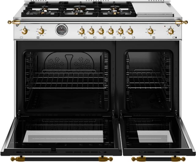 Bertazzoni Heritage Series 48" Fingerprint Resistant Stainless Steel Pro Style Gas Range with Gold Accents-1