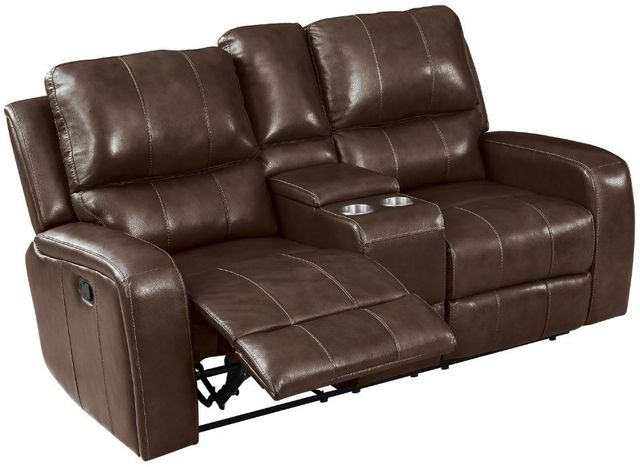 New Classic® Home Furnishings Linton Brown Leather Console Loveseat with Dual Recliners-2
