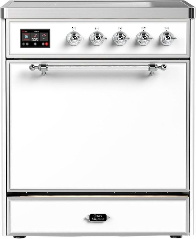 Ilve® Majestic III 30" White Pro Style Induction Range with Solid Door and Chrome Trim-0