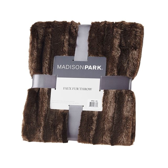 Olliix by Madison Park Duke1 Brown Long Fur Throw-2