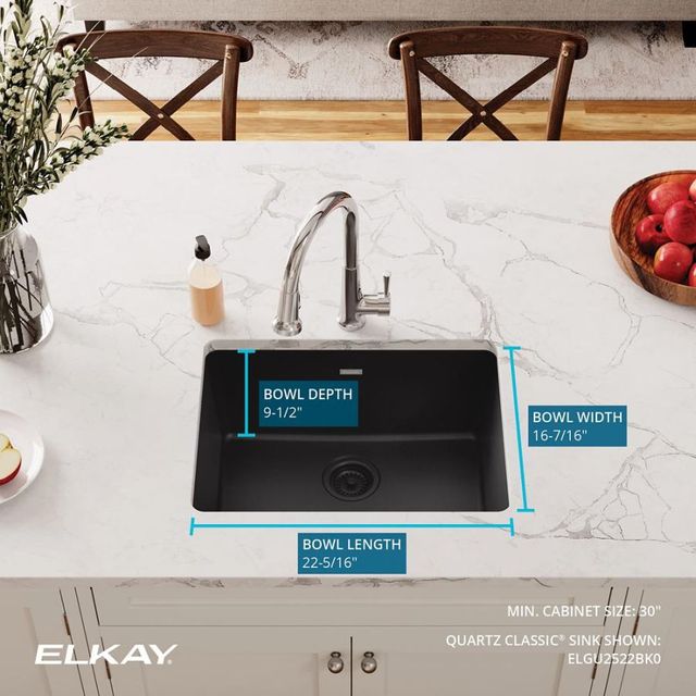 Elkay Quartz Classic® Black 24-5/8" x 18-1/2" x 9-1/2" Single Bowl Undermount Sink-3