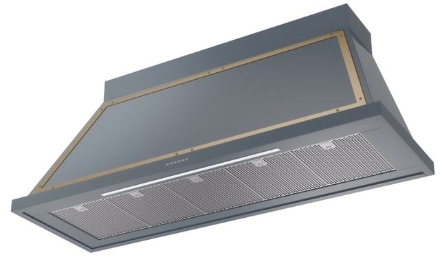 Ilve® Nostalgie II Noblesse 60'' Blue Gray Wall Mounted Range Hood with Brass Trim-1