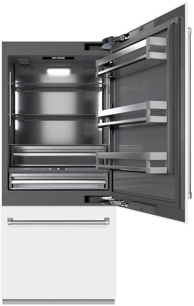 ZLINE 36" 19.8 Cu. Ft. White Matte Built-In Bottom Freezer Refrigerator with Water Dispenser, Ice Maker, and Graphite Gray Interior-3