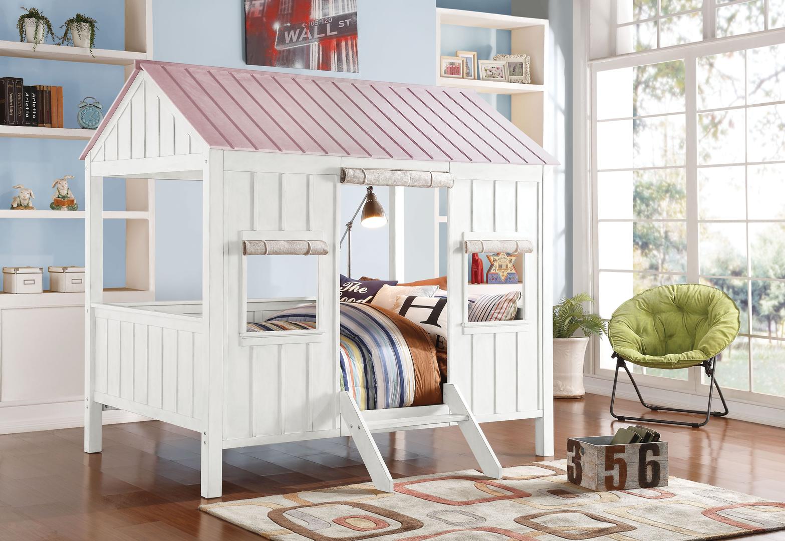 ACME Furniture Spring Cottage Pink/White Full Loft Bed ACME Furniture Spring Cottage Pink/White Full Loft Bed