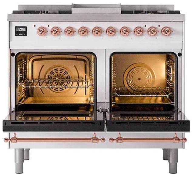 Ilve® Nostalgie II Noblesse 40'' White Pro Style Dual Fuel Range with Copper Trim-2
