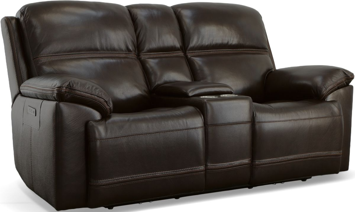 Flexsteel Jackson Dark Brown Power Reclining Loveseat with Console and Power Headrests The Furniture Gallery Baudette MN
