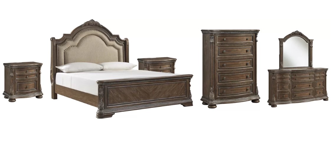 Signature Design by Ashley® Charmond 6-Piece Brown California King Sleigh Upholstered Bed Set