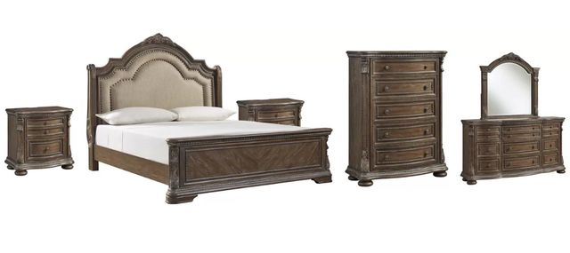 Signature Design by Ashley® Charmond 6-Piece Brown California King Sleigh Upholstered Bed Set-0