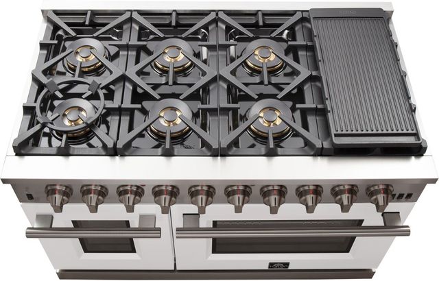 FORNO® Capriasca 48" Stainless Steel Pro Style Gas Range with White Door-2
