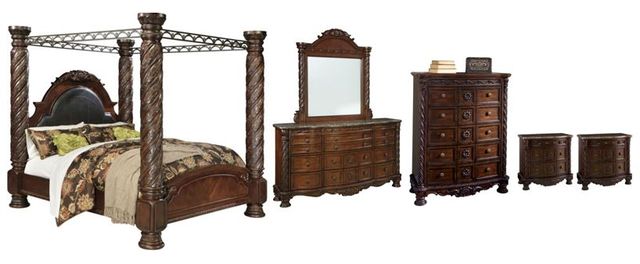 Millennium® By Ashley North Shore 6-Piece Dark Brown King Poster Bed Set-0