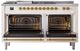 Ilve® Nostalgie II Noblesse 60'' Antique White Pro Style Dual Fuel Range with Brass Trim-2