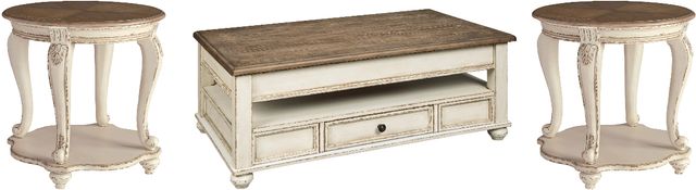 Signature Design by Ashley® Realyn 3-Piece White/Brown Living Room Table Set-0