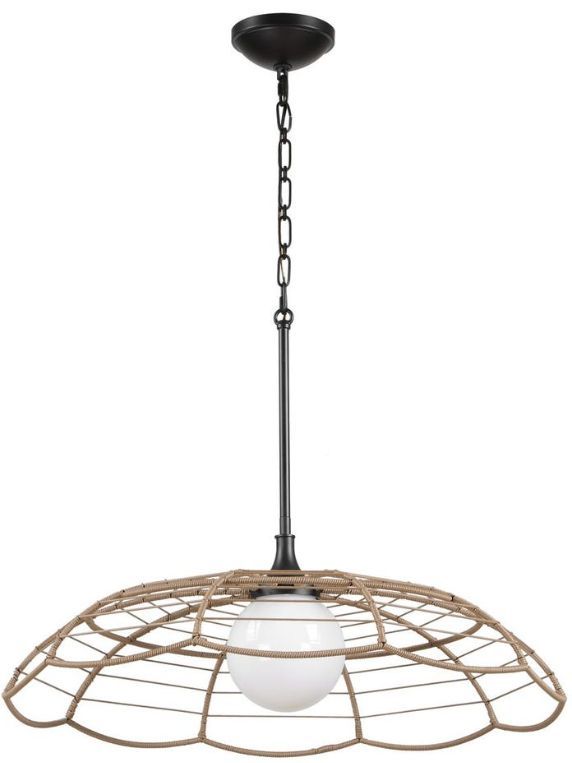 Uttermost® Lakeside Matte Black/Saddle Brown 1-Light Indoor-Outdoor Pendant-0