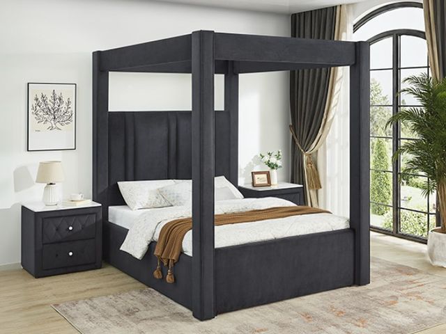 Crown Mark Jayla Black Queen Upholstered Canopy Bed-2