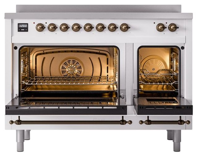 Ilve® Nostalgie II Noblesse 48'' White Pro Style Induction Range with Burnished Trim-1
