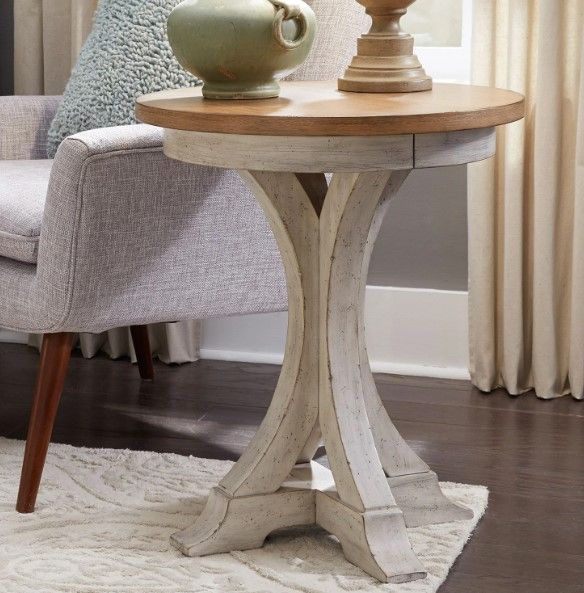 Liberty Furniture Farmhouse Reimagined Chestnut Chairside Table with Antique White Base-1