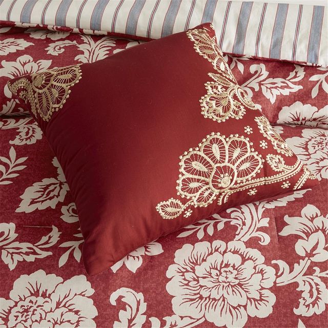 Olliix by Madison Park 9 Piece Red King Lucy Cotton Twill Reversible Comforter Set-4