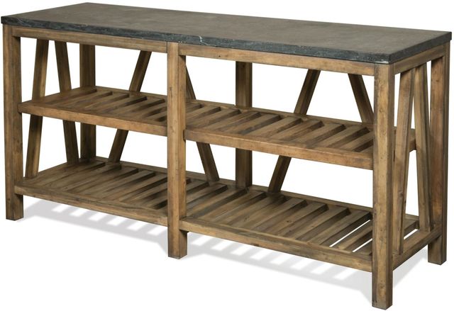 Riverside Furniture Weatherford Bluestone Sofa Table with Reclaimed Natural Pine Base-1