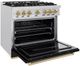 ZLINE Classic 36" Satin Stainless Steel Pro Style Dual Fuel Range with Black Matte Door and Champagne Bronze Accents-5