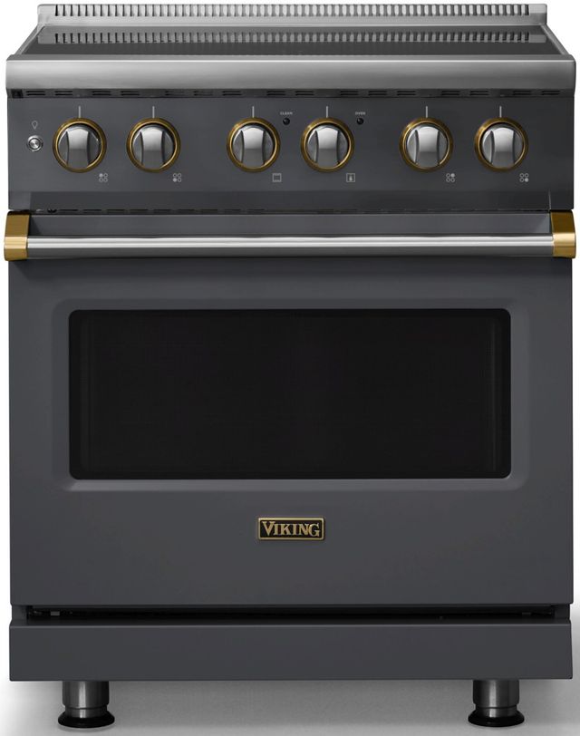 Viking® 5 Series 30" Cast Black Pro Style Induction Range with Brushed Brass Trim-0