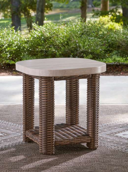 Signature Design by Ashley® Angel Island Beige Aluminum/Wicker Outdoor End Table with Brown Base-4
