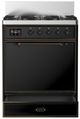 Ilve® Majestic III 30" Glossy Black Pro Style Dual Fuel Liquid Propane Range with 5 Black Brass Burners and Burnished Trim-2