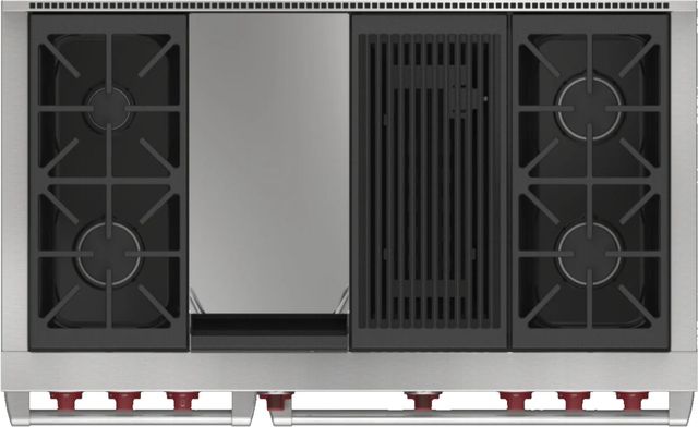 Wolf® 48" Stainless Steel Pro Style Dual Fuel Range and Infrared Charbroiler and Infrared Griddle-1