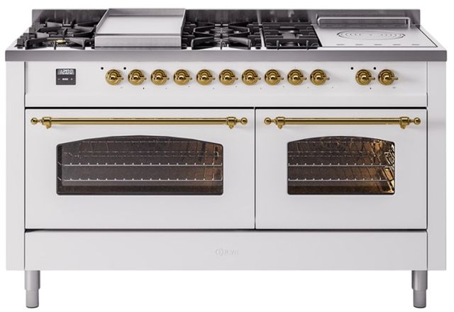 Ilve® Nostalgie II Series 60" White Pro Style Dual Fuel Range-0