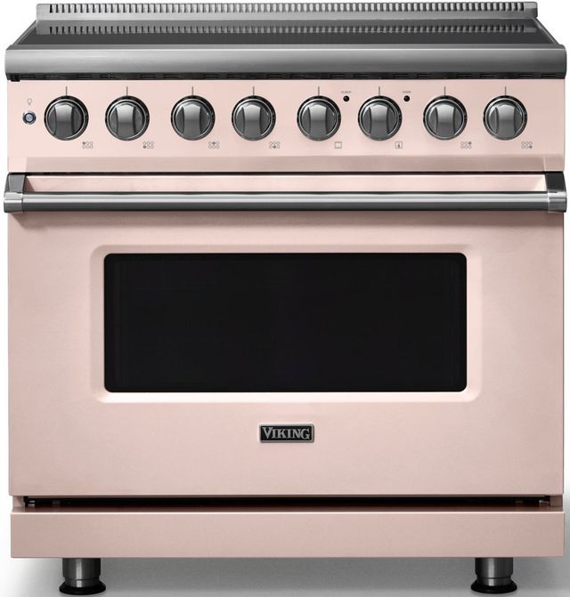 Viking® 5 Series 36" Blush Pro Style Induction Range with Polished Chrome Trim-0