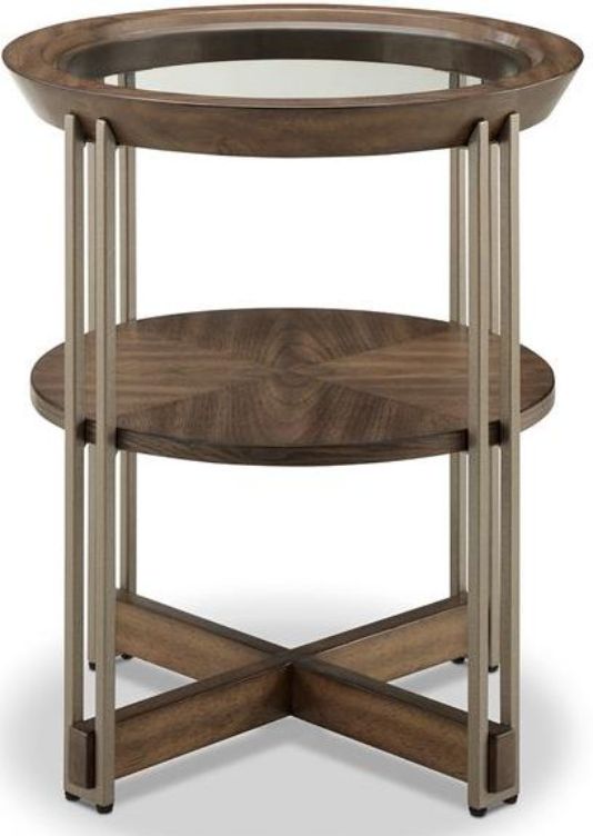 Magnussen Home® Elora Glass Top Round End Table with Walnut Frame-1