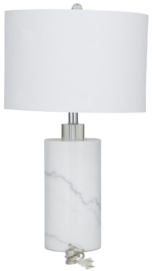 Deco Marche USelect White Marble Thick Stand Table Lamp with Drum Shade-2