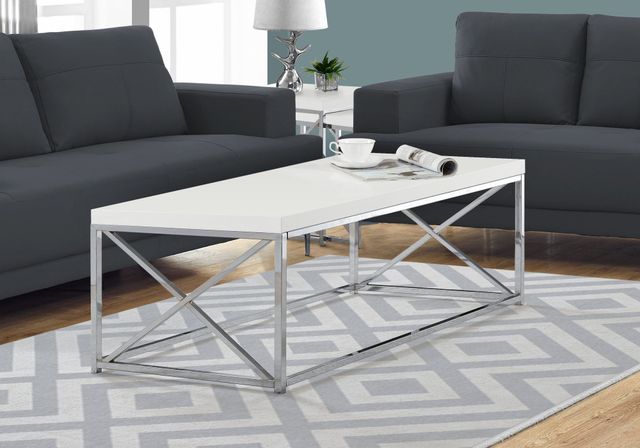 Monarch Specialties Inc. Glossy White Chrome Metal Coffee Table-1