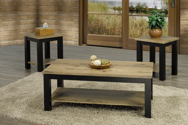 Titus Furniture 3 Piece Oak/Espresso Coffee Table Set | Sleep N