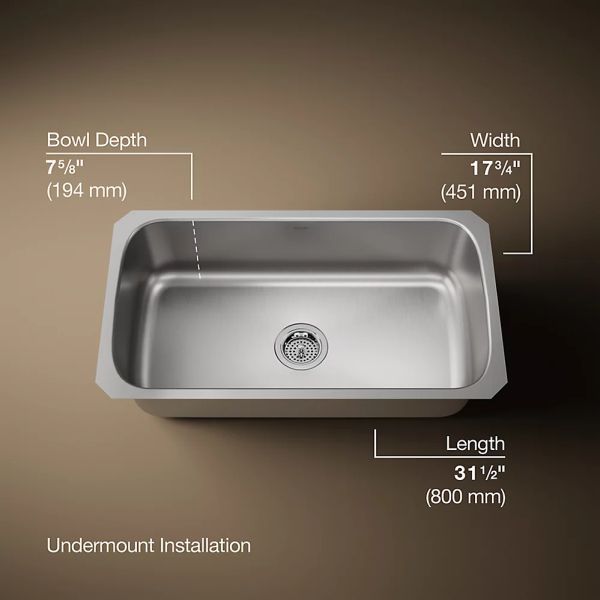 KOHLER® Undertone® Stainless Steel 32" Undermount Single-Bowl Kitchen Sink-3
