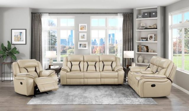 Homelegance® Amite Beige Double Reclining Loveseat with Console-1