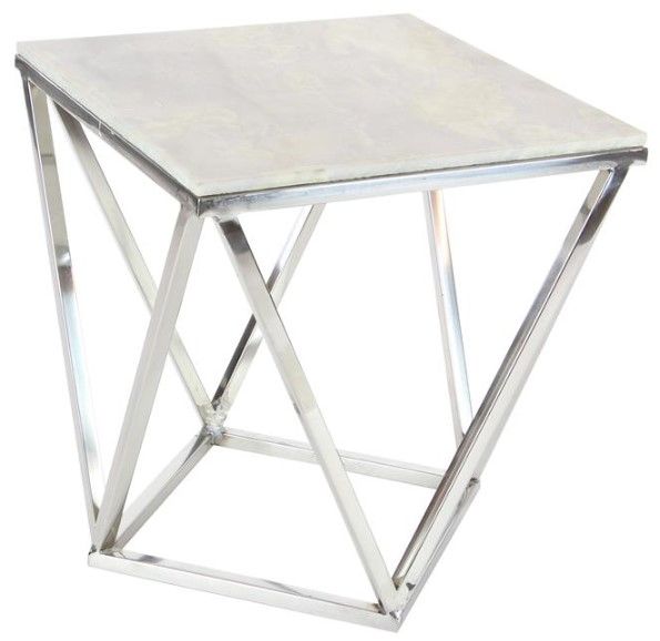 Deco Marche Silver Side End Accent Table with Silver Base-0