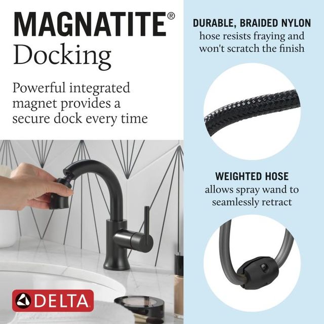 Delta Trinsic® Matte Black Single Handle Lever Pull-Down Bathroom Faucet with Drain-4