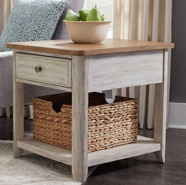 Liberty Furniture Farmhouse Reimagined Chestnut End Table with Antique White Base-1