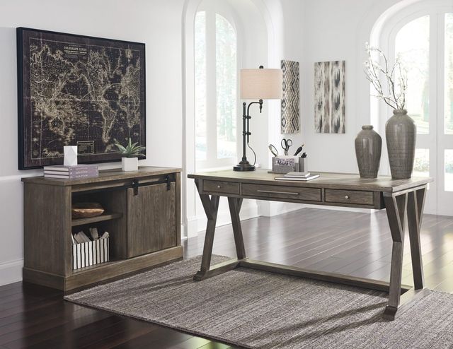 Signature Design by Ashley® Luxenford 2-Piece Grayish Brown Office Credenza with Hutch-4
