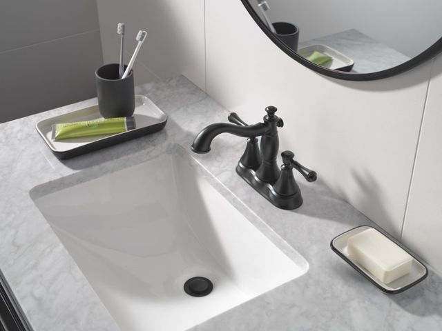 Delta Cassidy® Matte Black 2-Handle Centerset Bathroom Faucet with Drain-2