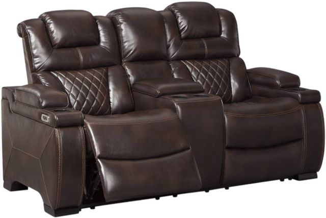 Signature Design by Ashley® Warnerton Chocolate Power Reclining Loveseat with Console and Adjustable Headrest-0