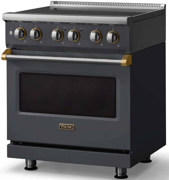Viking® 5 Series 30" Cast Black Pro Style Induction Range with Brushed Brass Trim-3